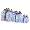 Christabelle 3pc Christmas Gift Boxes Lights Jewelled Wire Silver Bows