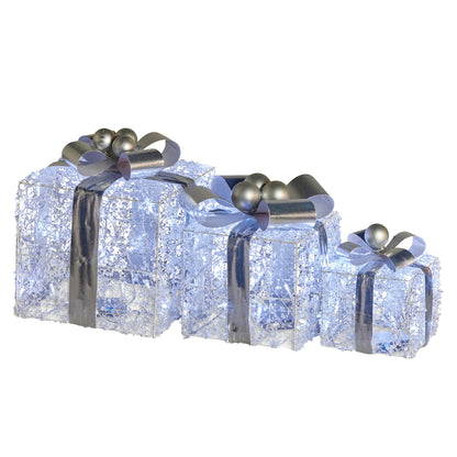 Christabelle Swishmas Set Of 3 Christmas Gift Boxes With Lights With Jewelled Wire And Silver Bows
