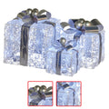 Christabelle 3pc Christmas Gift Boxes Lights Jewelled Wire Silver Bows