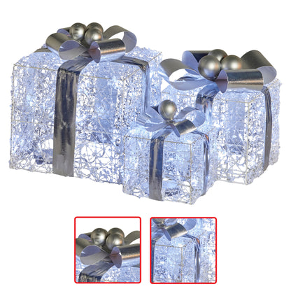 Christabelle Swishmas Set Of 3 Christmas Gift Boxes With Lights With Jewelled Wire And Silver Bows
