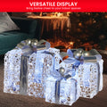 Christabelle 3pc Christmas Gift Boxes Lights Jewelled Wire Silver Bows
