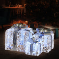 Christabelle 3pc Christmas Gift Boxes Lights Jewelled Wire Silver Bows