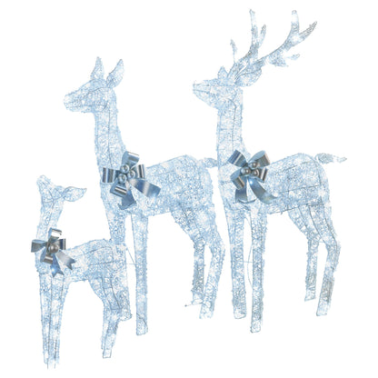 Christabelle Christmas Reindeer Display Set 3 Indoor & Outdoor Decorations Acrylic Beads Cool White LED Lights Silver