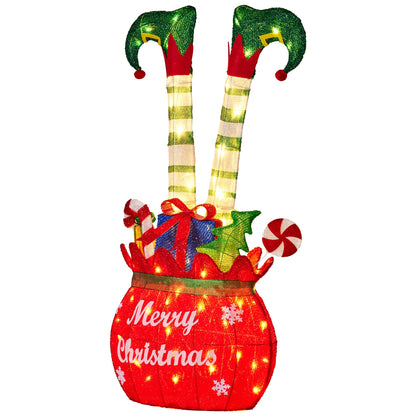 Christabelle Elf in Gift Sack Christmas Display Warm White LED Lights 86cm for Decoration w/Wire Frame Construction