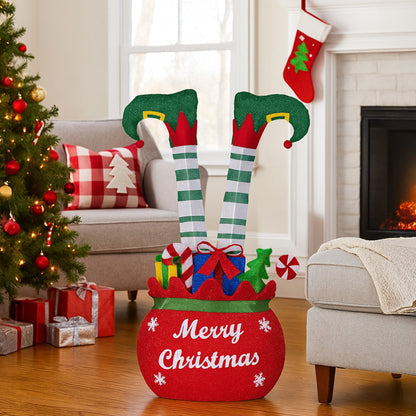 Christabelle Elf in Gift Sack Christmas Display Warm White LED Lights 86cm for Decoration w/Wire Frame Construction