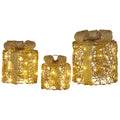 Christabelle Christmas Gift Box Set 3 Gold LED Lights Bows