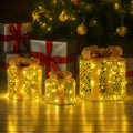 Christabelle Christmas Gift Box Set 3 Gold LED Lights Bows
