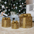 Christabelle Christmas Gift Box Set 3 Gold LED Lights Bows