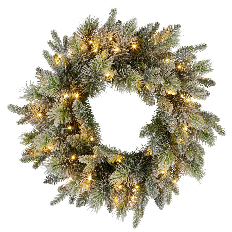 Christabelle 61cm Christmas Wreath Snowy Spruce Coloured LED