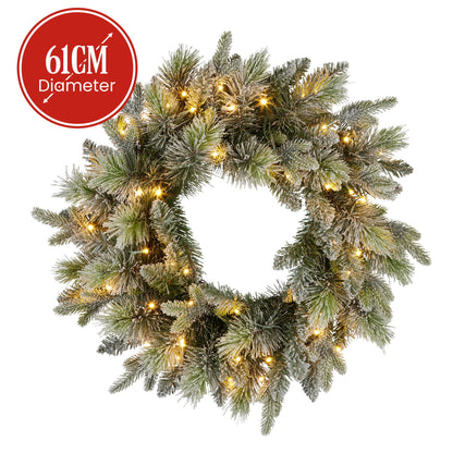 Christabelle 61cm Christmas Wreath Snowy Stamford Spruce with Coloured LED Lights Front Door Decoration Ornament