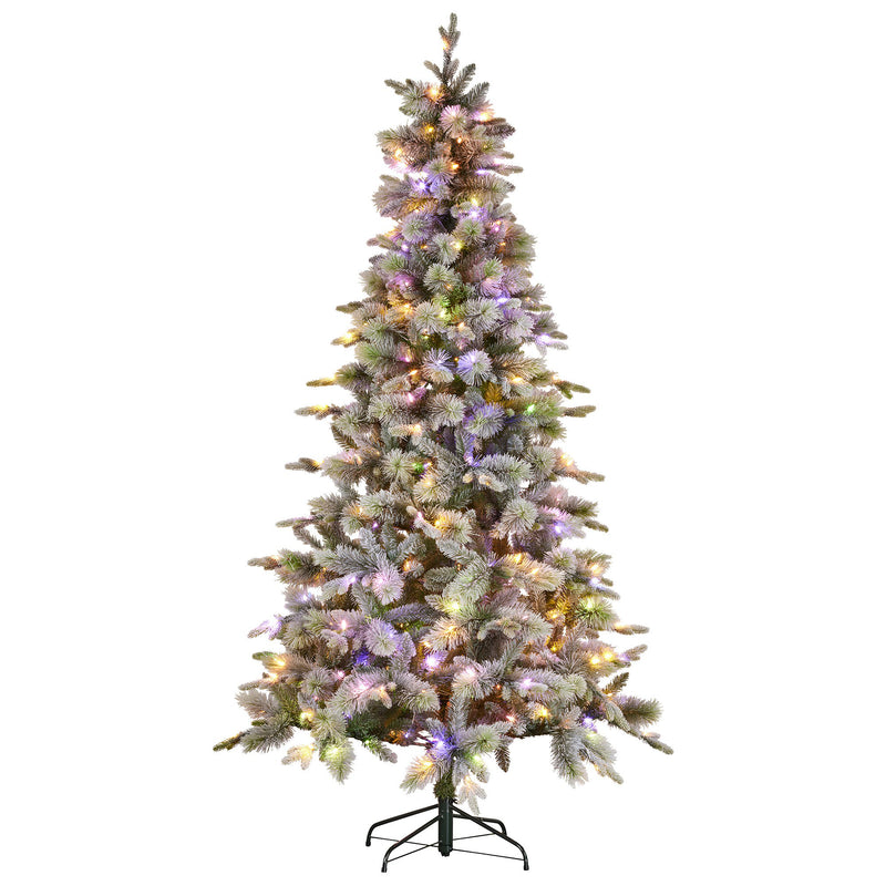 National Tree 7.5ft Snowy Stamford Spruce Christmas Tree LED Lights