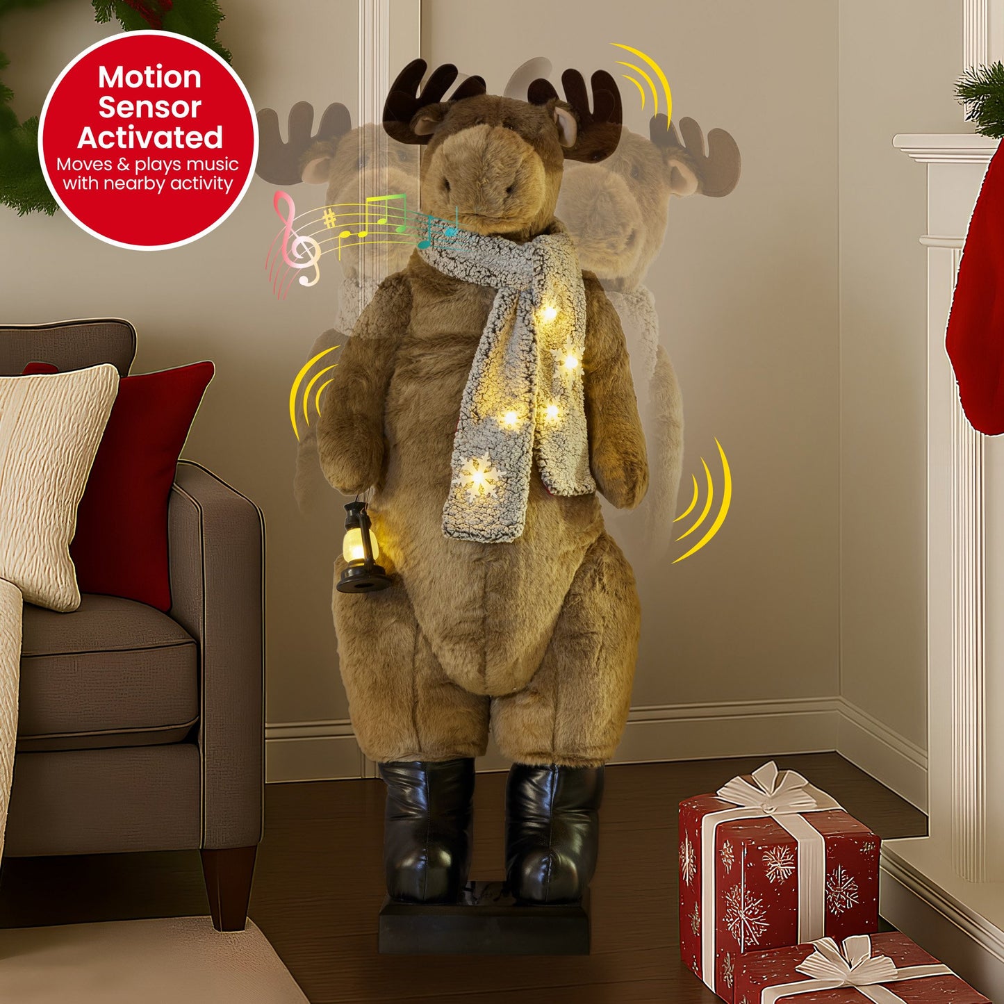 Christabelle 1.5m Musical LED Animated Christmas Moose Decoration Light-Up Lantern Ornament