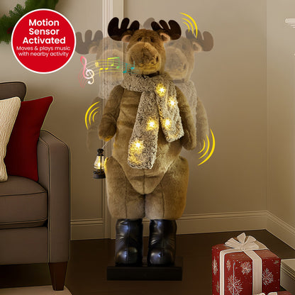 Christabelle 1.1m Musical LED Animated Christmas Moose Decoration Light-Up Lantern Ornament