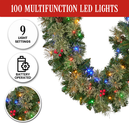 Christabelle 2.74m Christmas Garland with LED Lights Berries Pine Cones Multicolour Tree Decoration Ornament