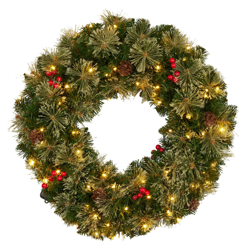 Christabelle 61cm Christmas Wreath LED Lights Berry Bristle