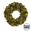 Christabelle 61cm Christmas Wreath LED Lights Berry Bristle