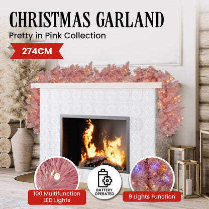 Christabelle 274cm Pretty In Pink Christmas Garland With Led Lights