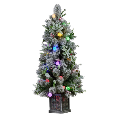 Christabelle Snowy Crown Pine Potted Christmas Tree 1.2m Multicolour Pre-Lit with Snowball Lights