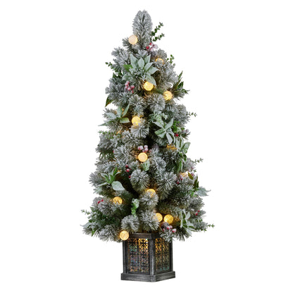Christabelle Snowy Crown Pine Potted Christmas Tree 1.2m Multicolour Pre-Lit with Snowball Lights