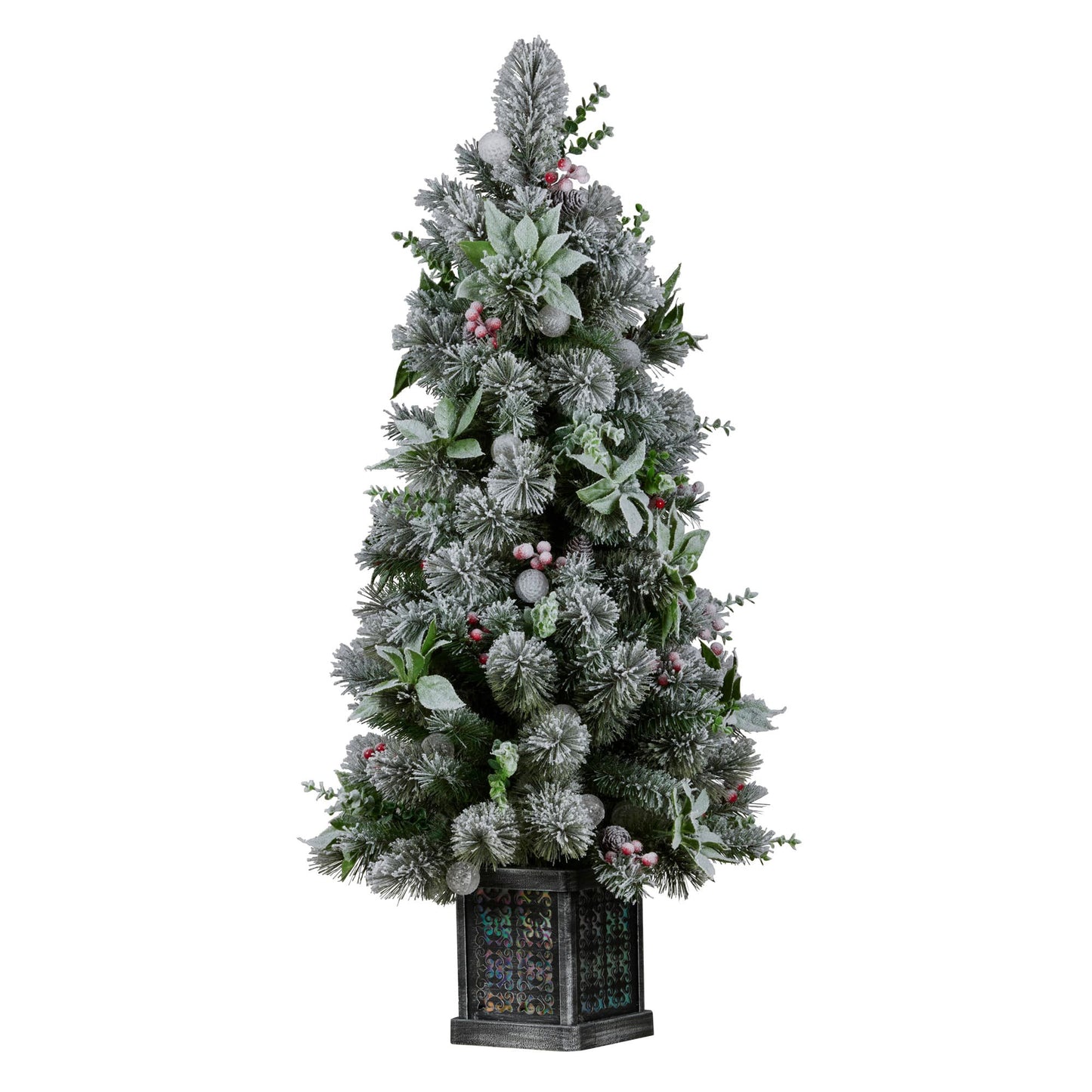 Christabelle Snowy Crown Pine Potted Christmas Tree 1.2m Multicolour Pre-Lit with Snowball Lights