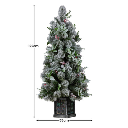 Christabelle Snowy Crown Pine Potted Christmas Tree 1.2m Multicolour Pre-Lit with Snowball Lights