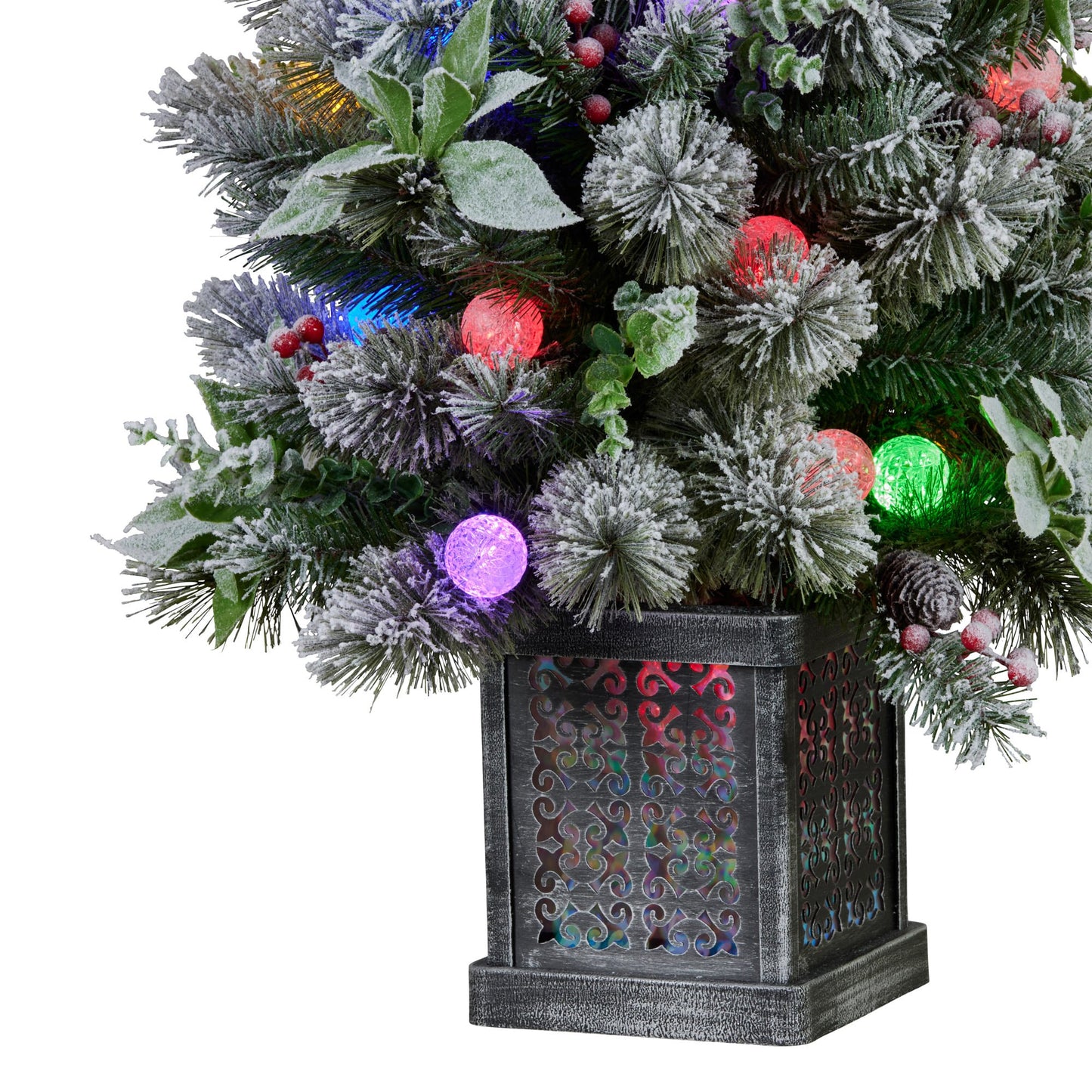Christabelle Snowy Crown Pine Potted Christmas Tree 1.2m Multicolour Pre-Lit with Snowball Lights