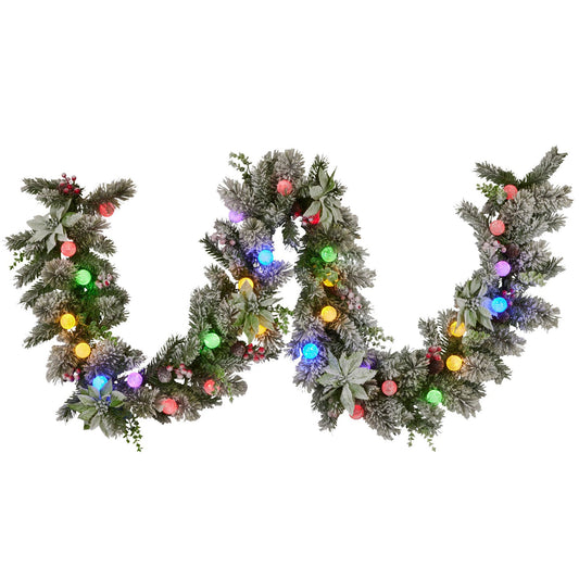 Swishmas 274cm Pre-Lit Multicolour Christmas Garland Snowy Crown Pine