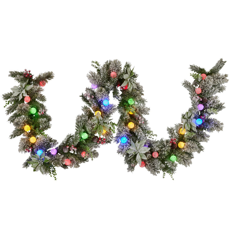 Swishmas 274cm Pre-Lit Multicolour Christmas Garland Snowy Crown Pine