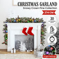 Swishmas 274cm Pre-Lit Multicolour Christmas Garland Snowy Crown Pine