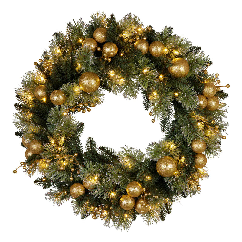 Christabelle 61cm Christmas Wreath LED Lights Golden Baubles