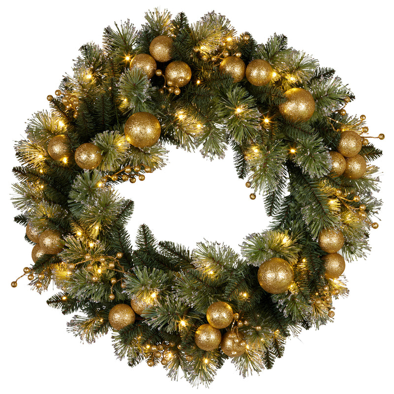 Christabelle 76cm Christmas Wreath LED Lights Golden Baubles