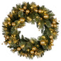 Christabelle 76cm Christmas Wreath Glittery Tipped with LED Lights and Golden Baubles Front Door Decoration Ornament