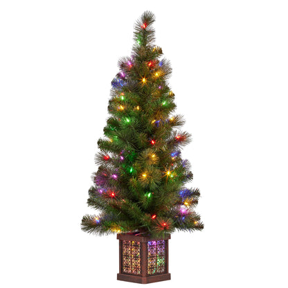 Christabelle 4ft Christmas Tree Glittery Gold Pine Led Multi Lights Xmas Decor