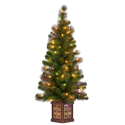 Christabelle 4ft Christmas Tree Glittery Gold Pine Led Multi Lights Xmas Decor