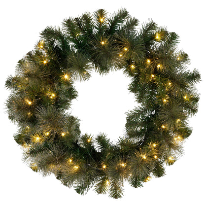 Christabelle 61cm Christmas Wreath with LED Lights Glittery Gold Pine re-Lit Front Door Decoration Ornament
