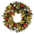 Christabelle 61cm Christmas Wreath LED Lights Red Silver Baubles