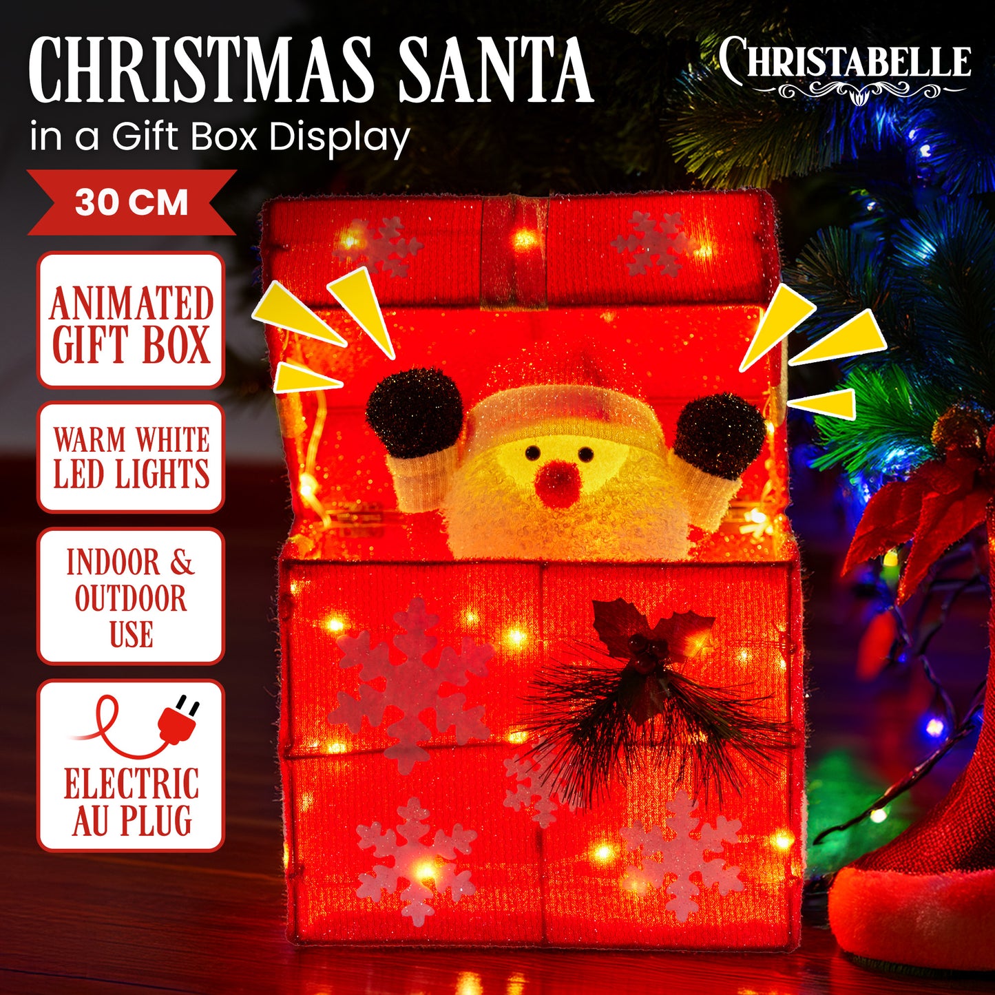 Christabelle Animated Santa Gift Box Led Christmas Tree Decoration Xmas Ornament