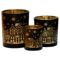 Christabelle Christmas Candle Jar Set 3 Black Gold Holiday Holder