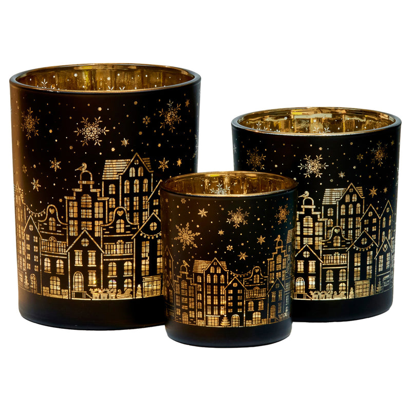 Christabelle Christmas Candle Jar Set 3 Black Gold Holiday Holder