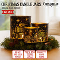 Christabelle Christmas Candle Jar Set 3 Black Gold Holiday Holder