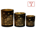 Christabelle Christmas Candle Jar Set 3 Black Gold Holiday Holder