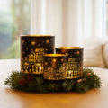 Christabelle Christmas Candle Jar Set 3 Black Gold Holiday Holder