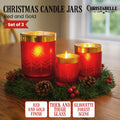 Christabelle Christmas Candle Jar Set 3 Red Gold Holiday Holders