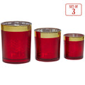 Christabelle Christmas Candle Jar Set 3 Red Gold Holiday Holders