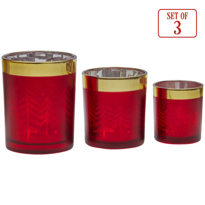 Christabelle Christmas Candle Jar Set Of 3 Red And Gold Holiday Candle Holders