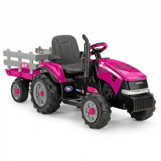 Case IH 12V Kids Ride On Tractor with Trailer 2 Speed Pink