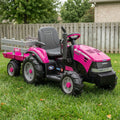Case IH 12V Kids Ride On Tractor with Trailer 2 Speed Pink