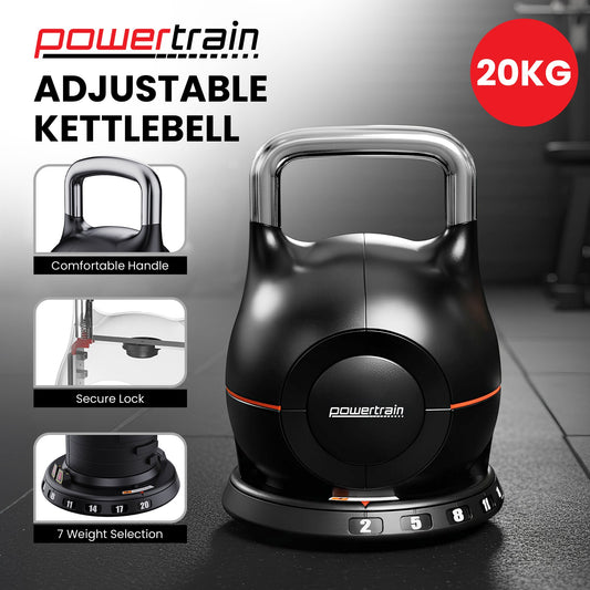 Powertrain Adjustable Kettlebell 20kg 7-in-1 Quick Adjustment