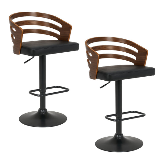 Sarantino Bentwood Walnut Barstool Set 2 Adjustable Height Swivel