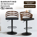 Sarantino Bentwood Walnut Barstool Set 2 Adjustable Height Swivel